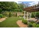 Landscaped backyard with a patio area, fire pit, and wooded surroundings at 149 Archie Way, Woodstock, GA 30188