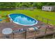 Close up of above ground pool with deck and chairs, creating an inviting outdoor space at 1789 Brandi Ln, Loganville, GA 30052