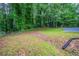 Overlooking a large backyard featuring a grassy area, mature trees, and partial fencing for a serene outdoor space at 765 Martin Rd, Stone Mountain, GA 30088