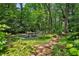 Backyard oasis with a fire pit and seating area surrounded by lush landscaping at 80 Maryeanna Dr, Sandy Springs, GA 30342