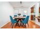 Bright dining room featuring a wood table, blue chairs, and hardwood floors at 2163 Berryhill Se Cir, Smyrna, GA 30082