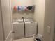 Efficient laundry room with washer, dryer, and storage shelves at 209 Ellis Ln, Woodstock, GA 30189