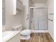 Bathroom featuring a walk-in shower, neutral color scheme, and updated fixtures at 300 Johnson Ferry Ne Rd # B604, Atlanta, GA 30328