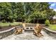 Cozy firepit area surrounded by mature trees and comfortable seating at 221 Brooke Dr., Alpharetta, GA 30009