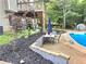 Inviting backyard pool area with patio, landscaping, and a wooden deck perfect for outdoor enjoyment at 4284 Caroline Ct, Douglasville, GA 30135