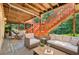 Comfortable outdoor seating area is shaded by multi-level deck above at 8110 Lakemont Close, Mcdonough, GA 30253