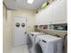 Practical laundry room features storage cabinets and modern washer and dryer at 1140 Promontory Drive, Marietta, GA 30062