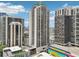 A vibrant cityscape showcasing modern high-rise buildings under a sunny, partly cloudy sky at 1280 W Peachtree Nw St # 2205, Atlanta, GA 30309