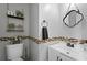 Charming powder room with decorative accents, tiled detail, modern vanity, and updated fixtures at 565 Saint James Ct, Lawrenceville, GA 30044