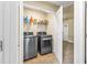 Convenient laundry area featuring modern side-by-side appliances and ample storage space for household needs at 3547 Edenridge Ct, Buford, GA 30519