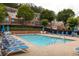 Enjoy the community pool with comfortable loungers and shady umbrellas, ideal for recreation at 1603 Glen Ivy, Marietta, GA 30062