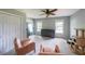 Bedroom area featuring a ceiling fan with lighting, carpeting, and furniture at 2970 Chardonnay Ln, Cumming, GA 30041