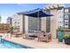 Relaxing poolside lounge area with comfortable seating and shade from a large umbrella at 625 Piedmont Ne Ave # 105, Atlanta, GA 30308