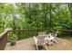 Exterior deck featuring wooded backyard view with chairs and small table at 2892 Guinevere Ne Dr, Atlanta, GA 30345
