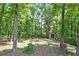 Private backyard with lush greenery, mature trees, and storage shed at 103 Millstone Way, Canton, GA 30115