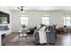 Bright living room featuring a comfortable gray sofa, modern decor, and ample natural light at 1600 Donna Sw St, Mableton, GA 30126