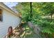 Green side yard featuring a wood retaining wall and mature trees, adding natural beauty at 5971 Dogwood Se Dr, Acworth, GA 30102
