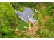 Aerial view of a home with a large backyard, covered patio, and mature trees providing privacy at 2277 Lazy Days Rd, Dacula, GA 30019