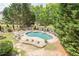 Stunning aerial view of the backyard pool, patio, landscaping, and outdoor entertaining area at 113 Gold Bridge Xing, Canton, GA 30114
