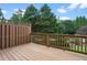 Private wooden deck overlooking the yard, with lush landscaping and trees at 5126 Wellsley Bnd, Alpharetta, GA 30005
