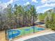 Aerial view of a modern, well-maintained basketball court with vibrant blue and green surfaces at 4927 Slaton Dr, Acworth, GA 30101