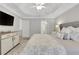 Spacious main bedroom with large bed, tray ceilings, and dual door access to ensuite at 620 Neel Reid Dr, Roswell, GA 30075