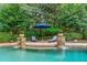 Backyard pool featuring waterfalls, lounge chairs and landscaping that offers privacy and charm at 4304 Berkford Ne Cir, Brookhaven, GA 30319