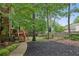 Spacious backyard with lush landscaping, mulched garden bed and convenient deck access at 2145 Sugarstone Ct, Lawrenceville, GA 30043