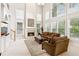 Bright living room with a fireplace and two story windows at 2145 Sugarstone Ct, Lawrenceville, GA 30043