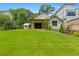 Lush backyard with a well-maintained lawn and charming single-Gathering home with a covered porch at 407 Westside Dr, Roswell, GA 30075