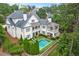 Aerial view of a home featuring a private pool, patio, and well-maintained backyard at 6440 Westchester Pl, Cumming, GA 30040
