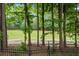 Fenced backyard view featuring mature trees and manicured lawns, perfect for enjoying the outdoors at 6440 Westchester Pl, Cumming, GA 30040