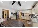 Spacious eat-in kitchen featuring custom cabinets, stainless steel appliances, and wood floors at 1487 W Bend Creek Ct, Atlanta, GA 30338