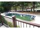 Refreshing backyard pool with a spa, surrounded by trees and a secure fence for privacy at 4663 Mossey Dr, Lithonia, GA 30038