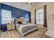 Serene bedroom with vaulted ceiling, blue accent wall, and large windows offering natural light at 2230 Laurel Lake Dr, Suwanee, GA 30024