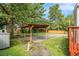 Backyard with a wooden carport with a fountain in the yard and a fenced-in perimeter at 961 Lindbergh Ne Dr, Atlanta, GA 30324