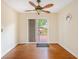 Dining room with a ceiling fan and sliding glass door leading to a deck at 961 Lindbergh Ne Dr, Atlanta, GA 30324