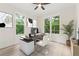 Bright home office with large windows offering serene views of the lush greenery outside at 7650 Abbey Glen Dr, Cumming, GA 30028