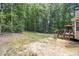 Backyard with a wooden deck, grill area, and ample space surrounded by lush trees at 3365 Ne Ivy Lake Drive Northeast Dr, Buford, GA 30519
