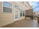 Back deck displaying outdoor access door, wood flooring and railing, and home's exterior siding at 4404 Village Field Pl, Suwanee, GA 30024