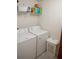 Laundry room with white washer, dryer, a shelf, and a laundry basket at 2407 Cove Lake Way, Lithonia, GA 30058