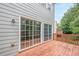 Back deck with sliding glass doors for access and wooded views at 5589 Trace Views Dr, Norcross, GA 30071