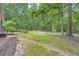 Large, wooded backyard featuring mature trees, a swing, and lush greenery for outdoor enjoyment at 245 Sutallee Ridge Ne Ln, White, GA 30184