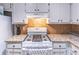 Close up of kitchen with white cabinets, tile backsplash, and granite countertops at 2320 Boone Pl, Snellville, GA 30078