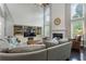 Bright, open living room with fireplace, built-in shelving, and large windows at 141 Ennisbrook Se Dr, Smyrna, GA 30082