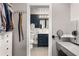 View of the stylish bathroom with modern vanity, fixtures and a closet for extra storage at 1981 Shalimar Ne Dr, Atlanta, GA 30345