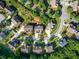 Aerial view of neighborhood showcasing well-maintained lawns and mature trees at 5157 Sunlake Dr, Hoschton, GA 30548