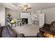 Open bonus room offers a projection screen, ceiling fan, and fun game options at 5157 Sunlake Dr, Hoschton, GA 30548
