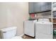 Functional laundry room with washer, dryer, and storage shelves at 83 Shipp Cir, Hiram, GA 30141