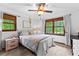 Bright bedroom with two windows, neutral walls, carpet floors, and a light blue bedspread at 217 Cedar Trl, Jonesboro, GA 30238